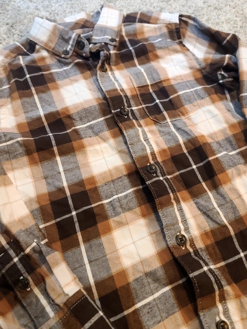 Boy's 7, Gymboree Brown Plaid Long Sleeves Button-Up Shirt - Picture 2 of 6
